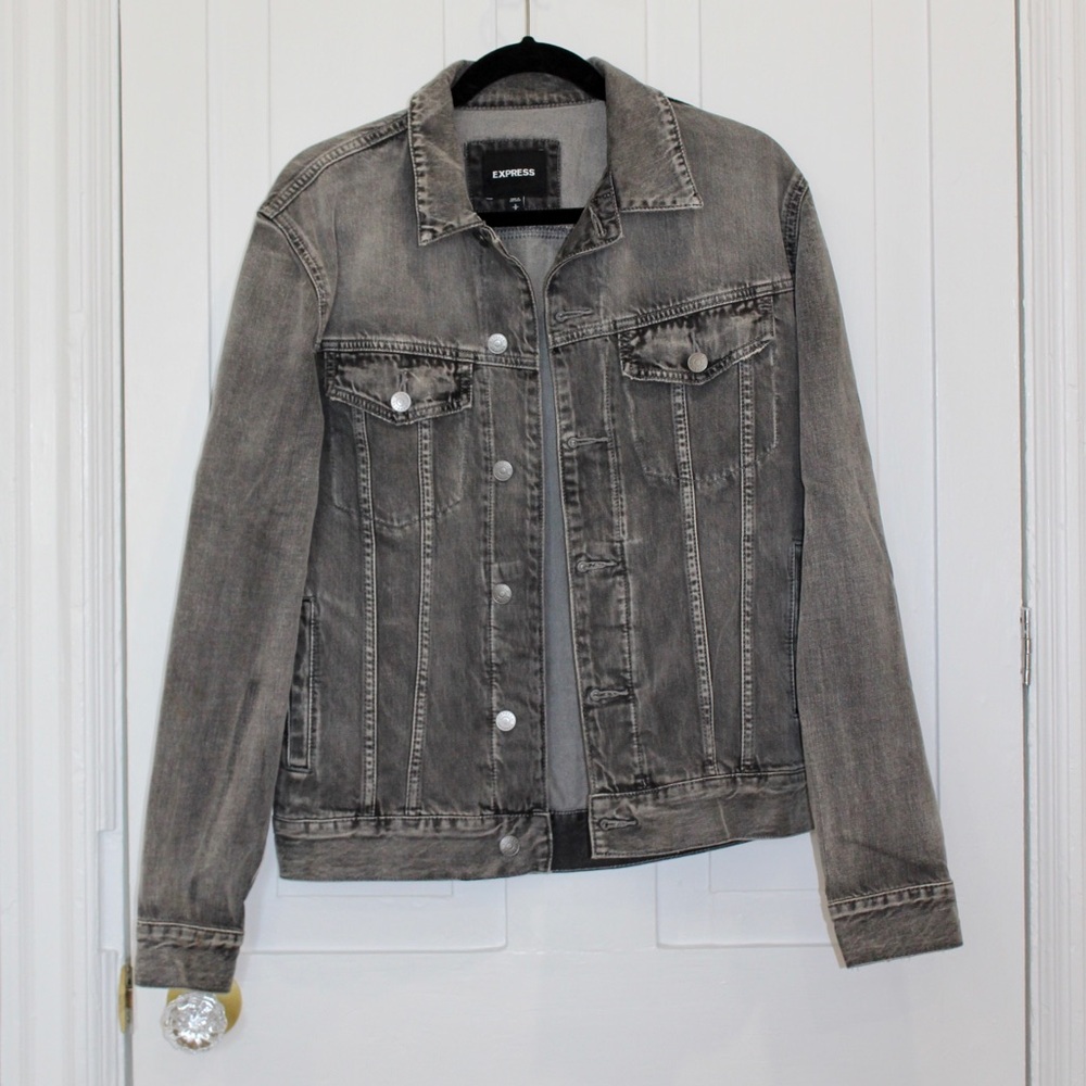 Express Grey Charcoal Black Denim Jacket | small